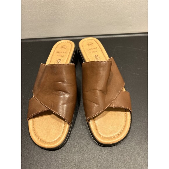 Romano Brazil Genuine Leather Size 8.5 Brown Lynda Sandals Slides Slip On - Picture 1 of 12